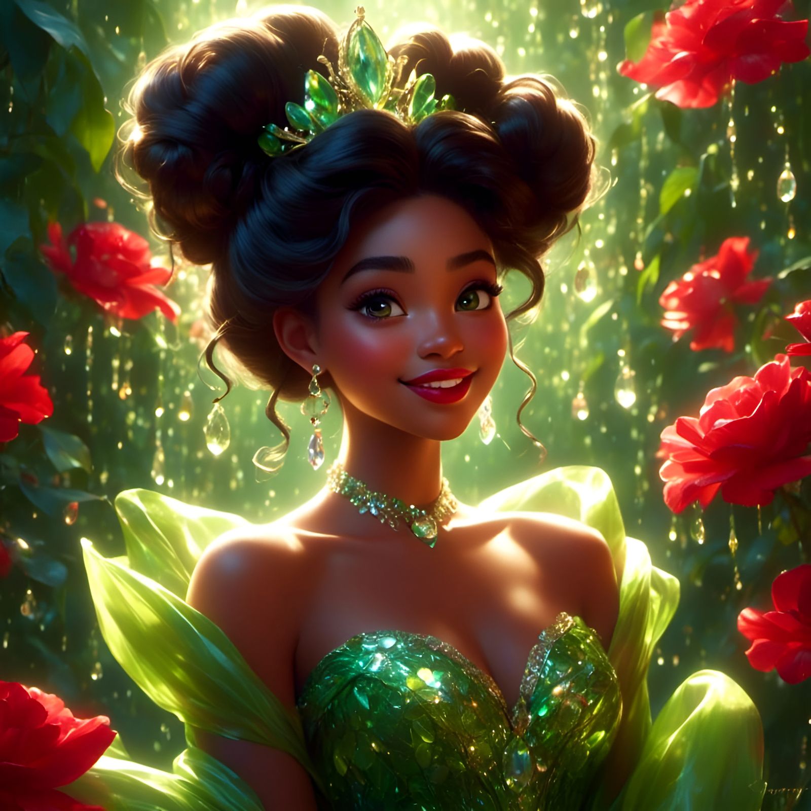 Gorgeous Princess Tiana with Green Jewels, 3D Render