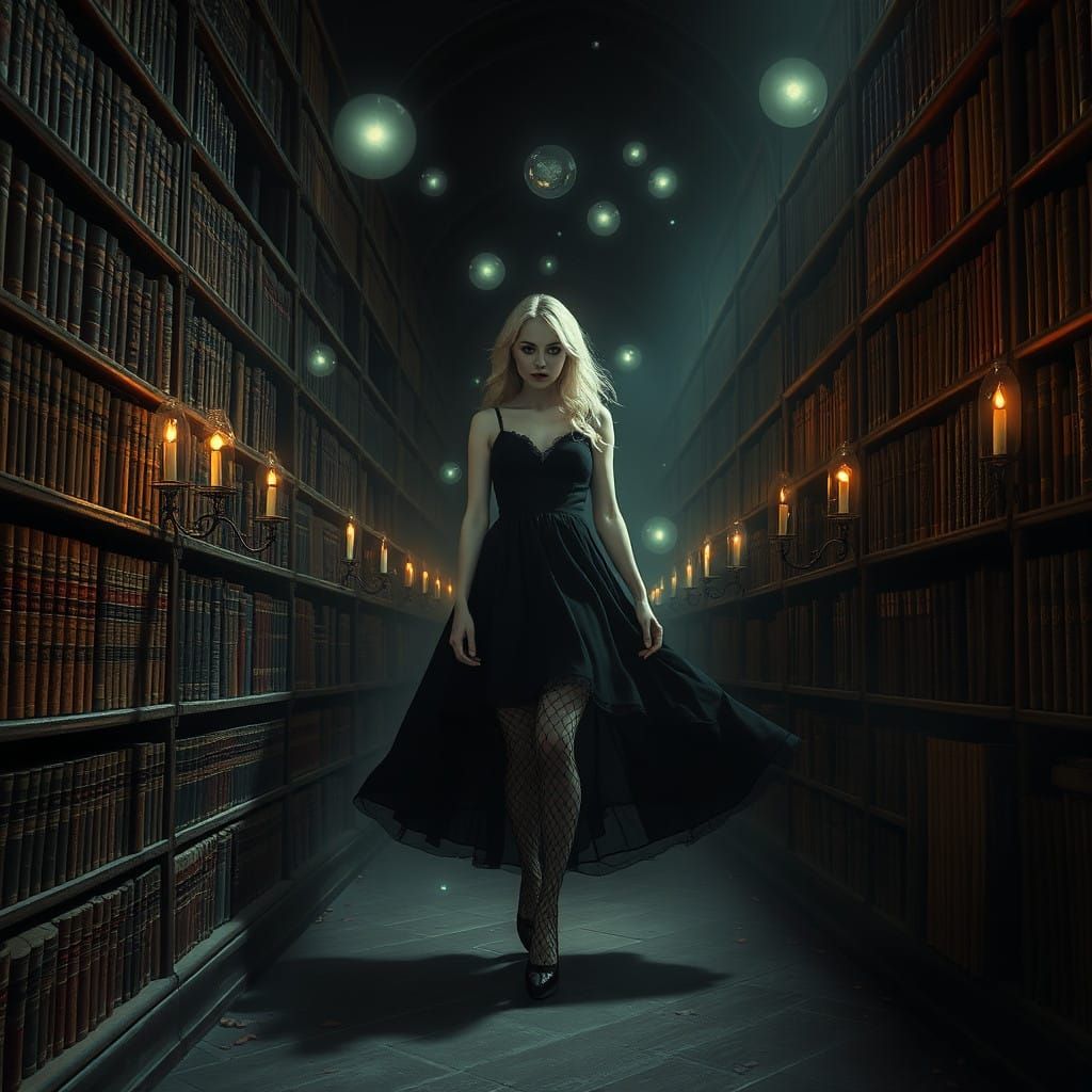 Gothic Goddess in a Haunted Library Realm