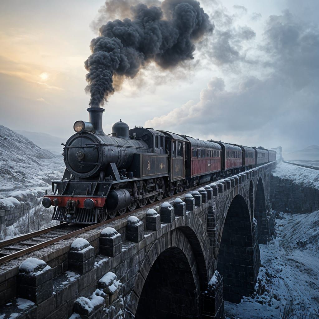 Vintage Train Chugs Across Scottish Highlands in Winter
