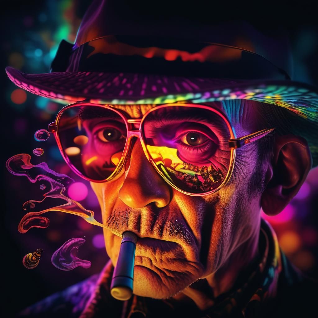 Psychedelic Hunter S. Thompson in Candyland, Digital Illustr...