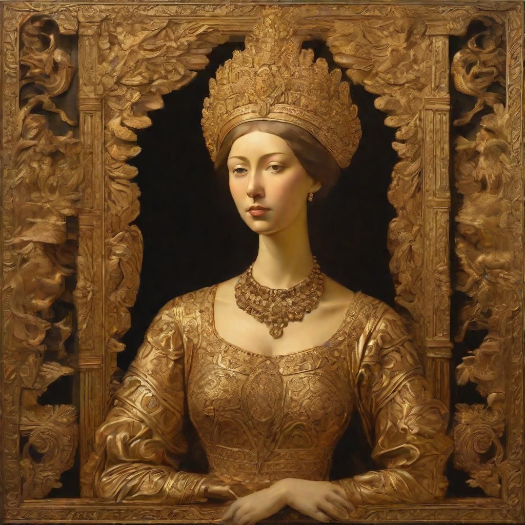 Regal Figure Surrounded by Neoclassical Wood Carvings
