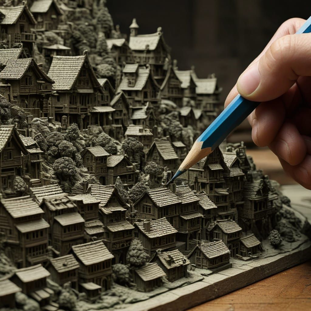 Craftsman Carves Intricate Village Scene on Pencil Tip