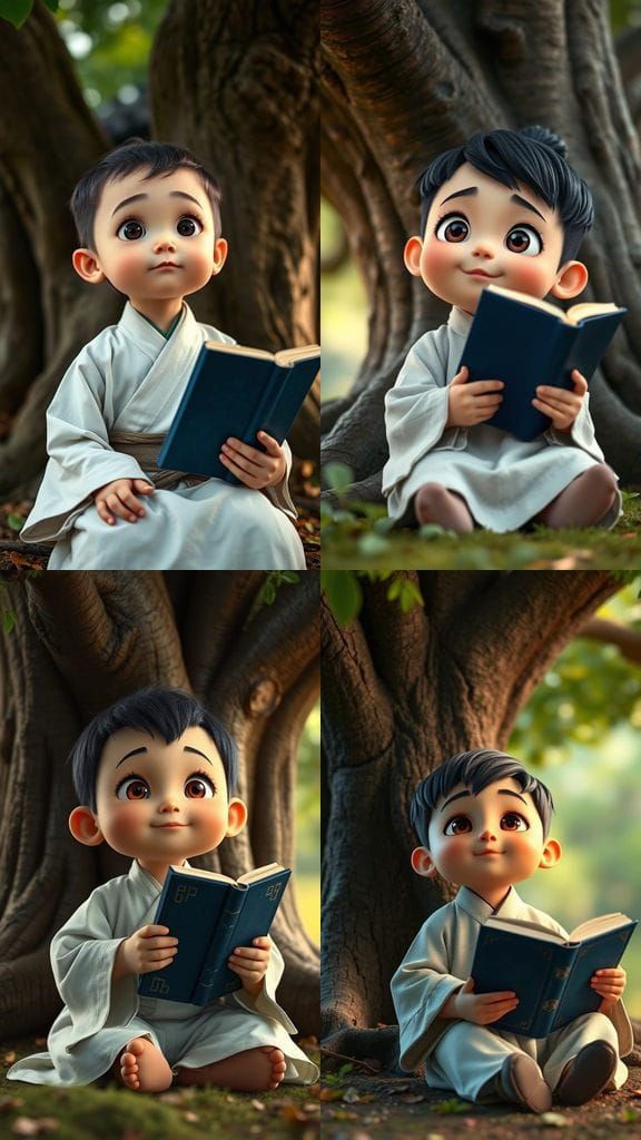 Pixar Style Boy Reading Under a Tree