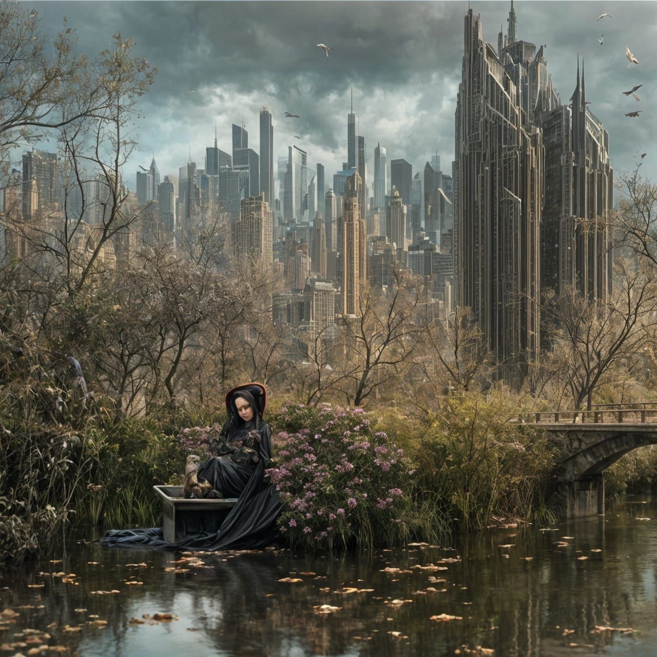 Futuristic City with Bizarre Creatures in 3D Render