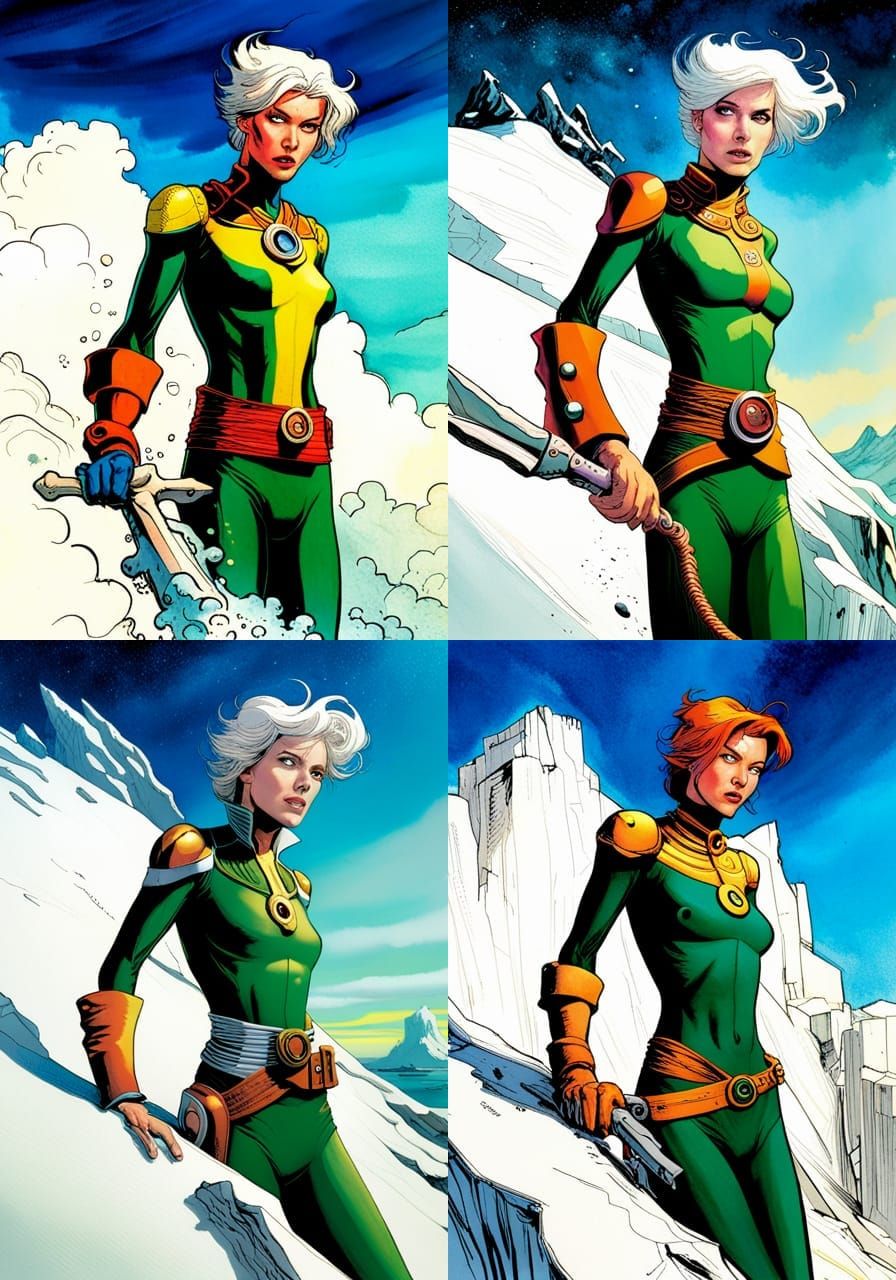 X-Men Rogue Comic Book Splash Art in Roger Dean Style
