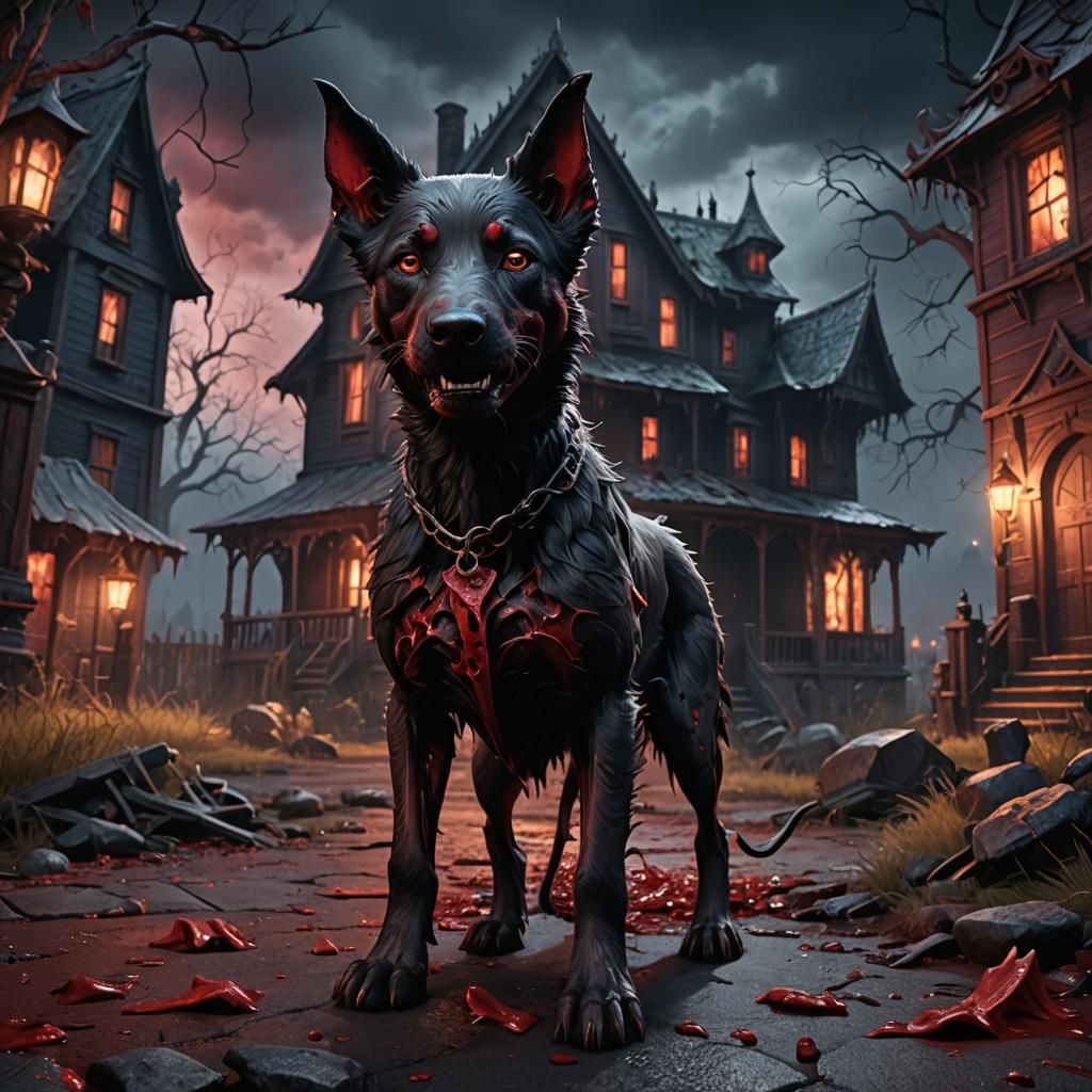 Hellhound Puppy Guards Haunted House: Fantasy Concept Art