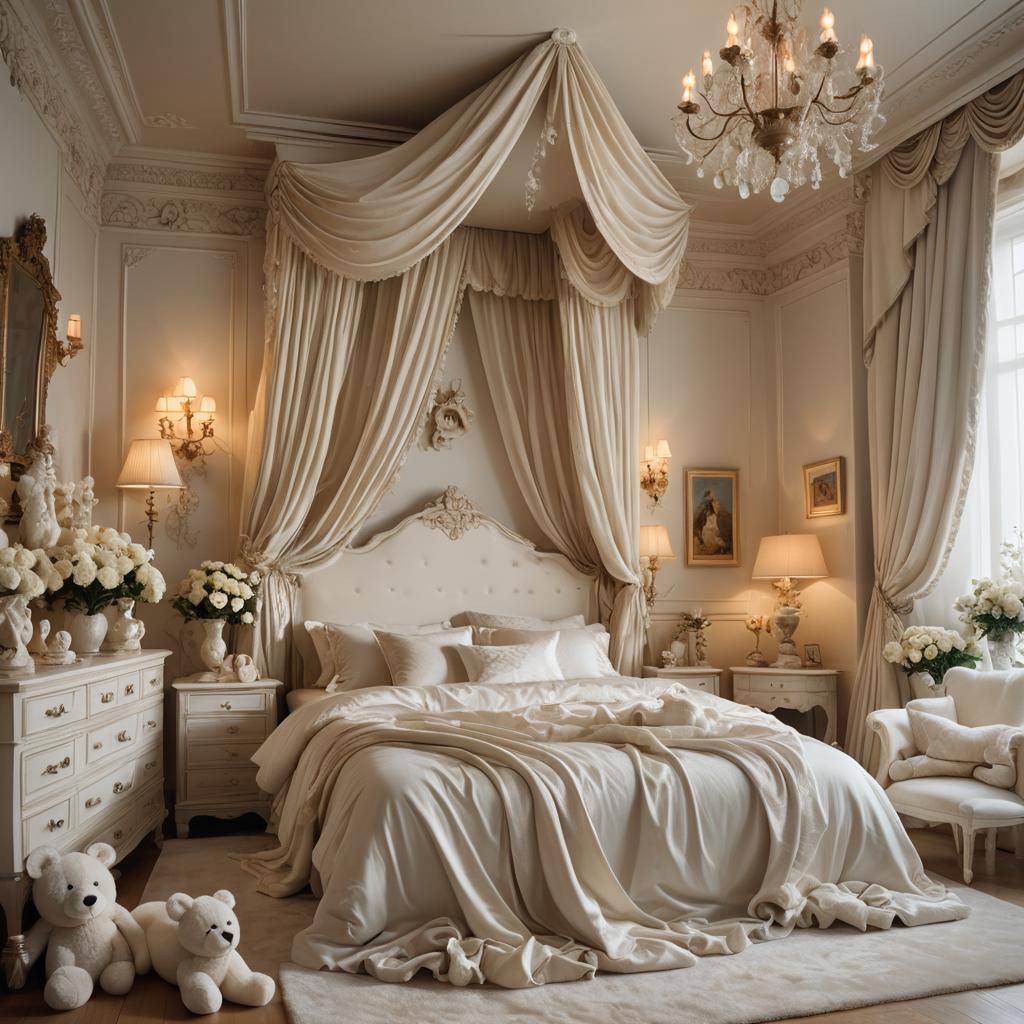 Dreamy Bedroom Interior with Soft Lighting and Silk Sheets
