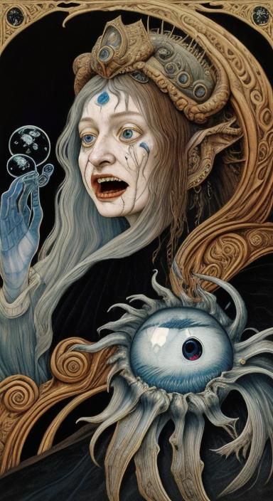 Surreal Woman with Eel in Art Nouveau Style