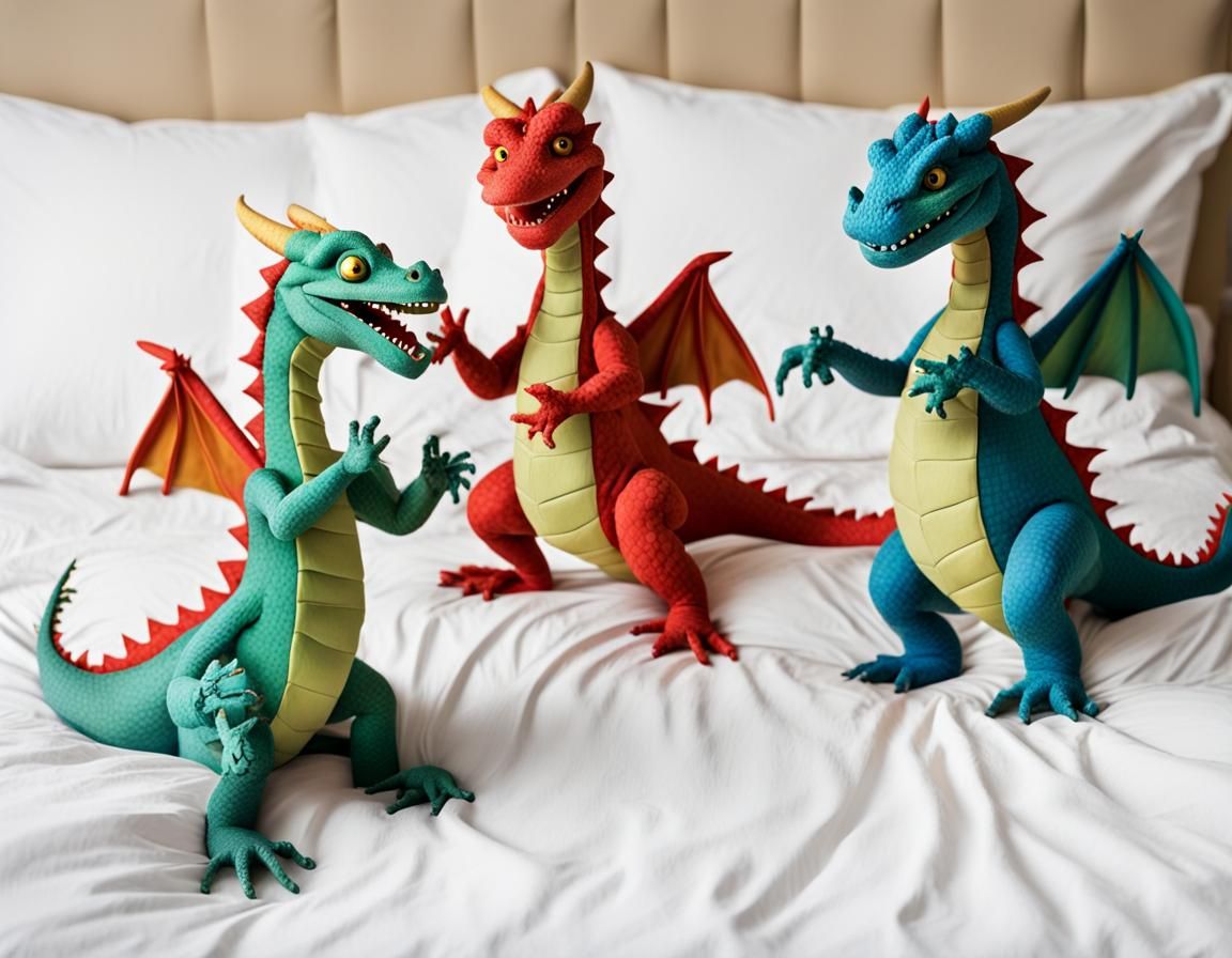 Three Little Dragons Jumping on the Bed