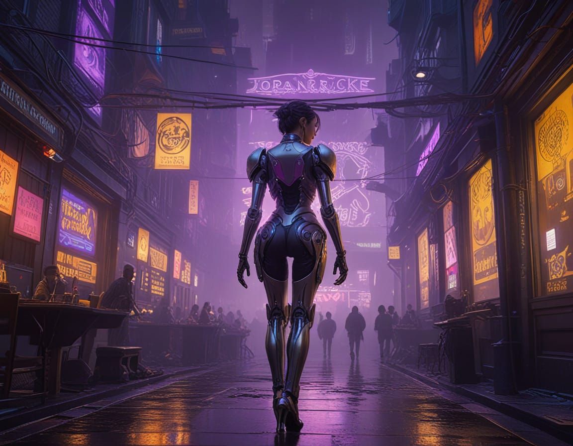 This image features a highly detailed and futuristic female-...