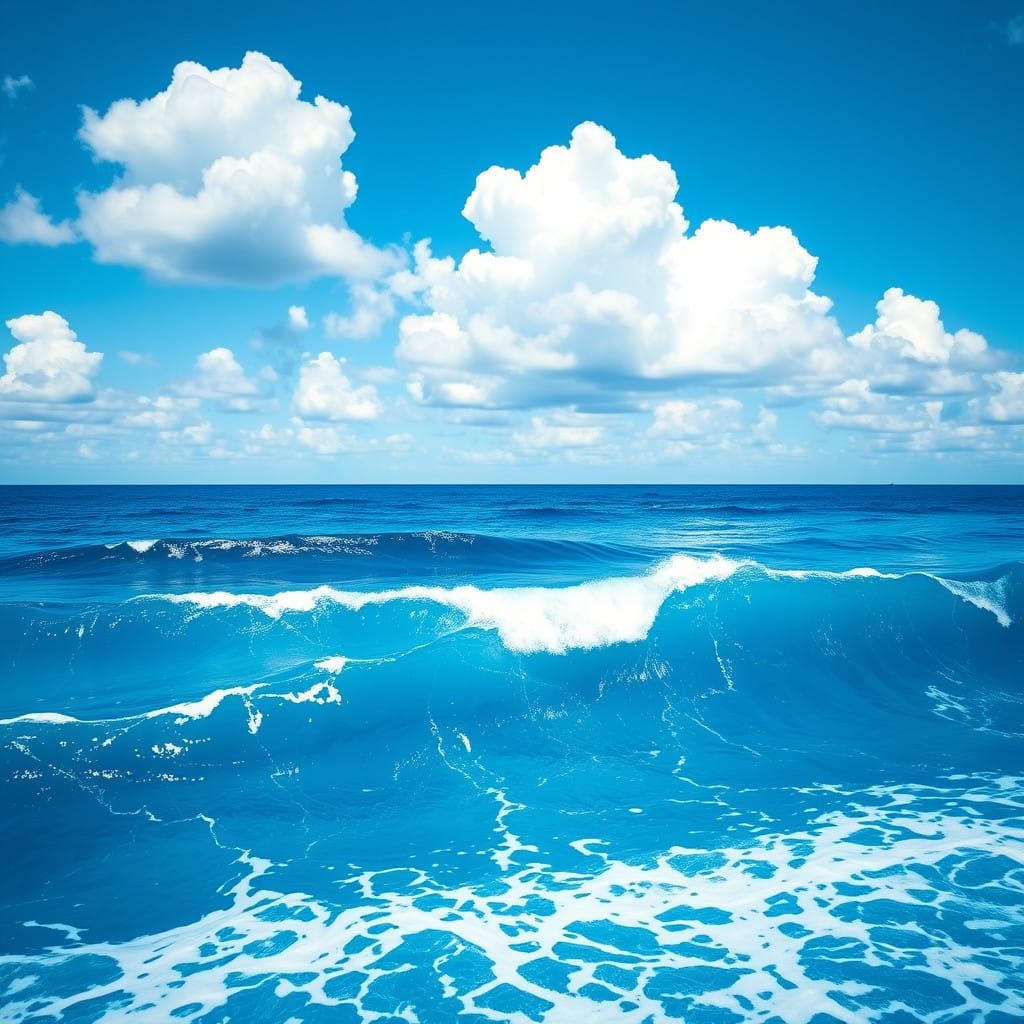 Dreamy Ocean Landscape in Azure Hues and Gouache Style