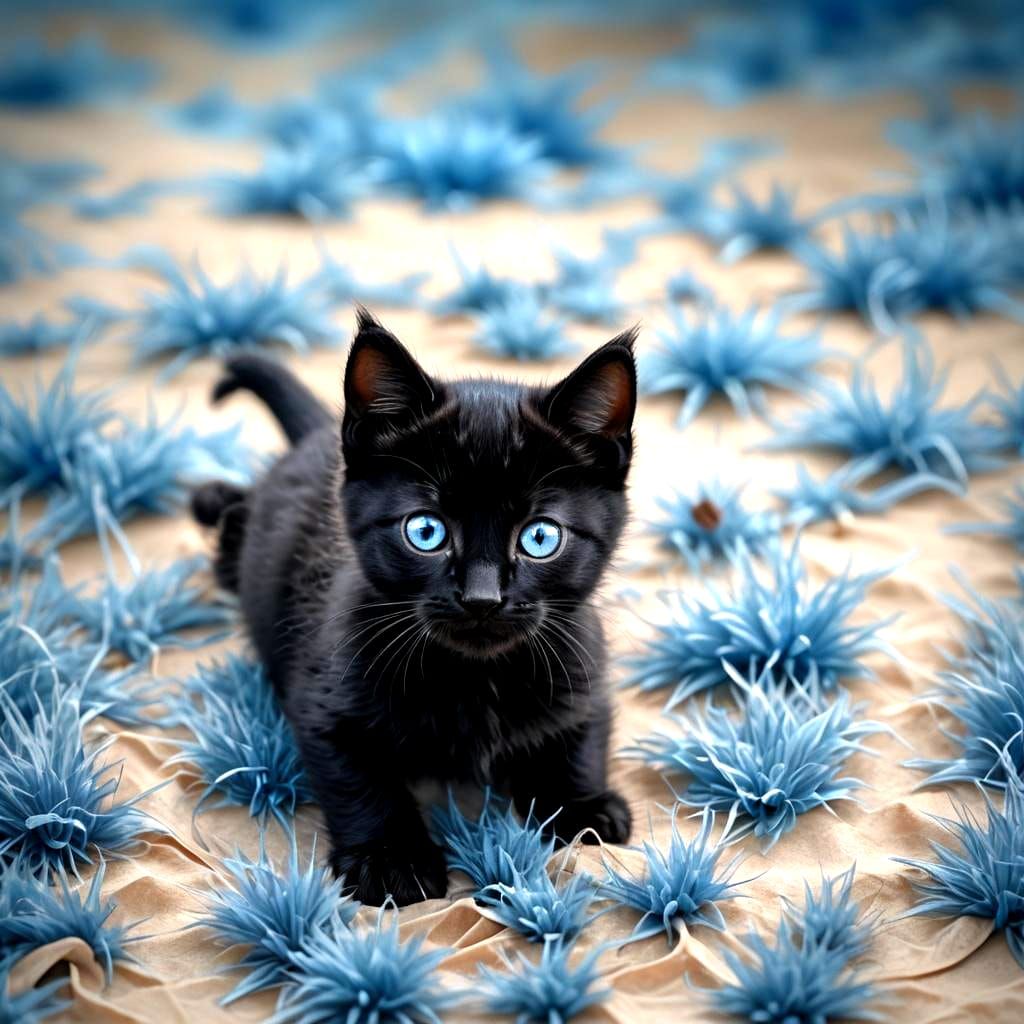 Cute Black Kitten with Blue Eyes in 3D