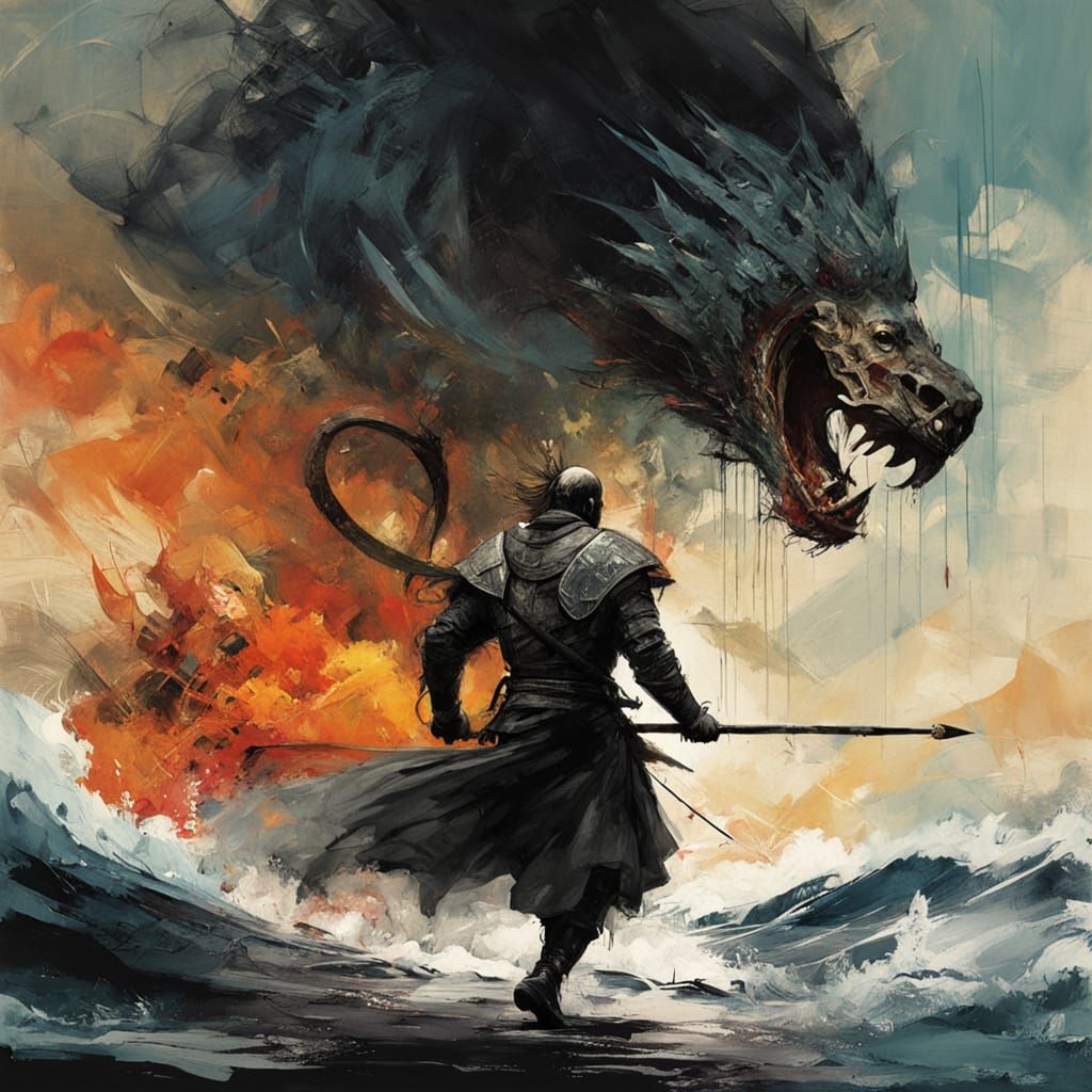 Warrior with Flaming Spear: Mythic Fantasy Cover Art