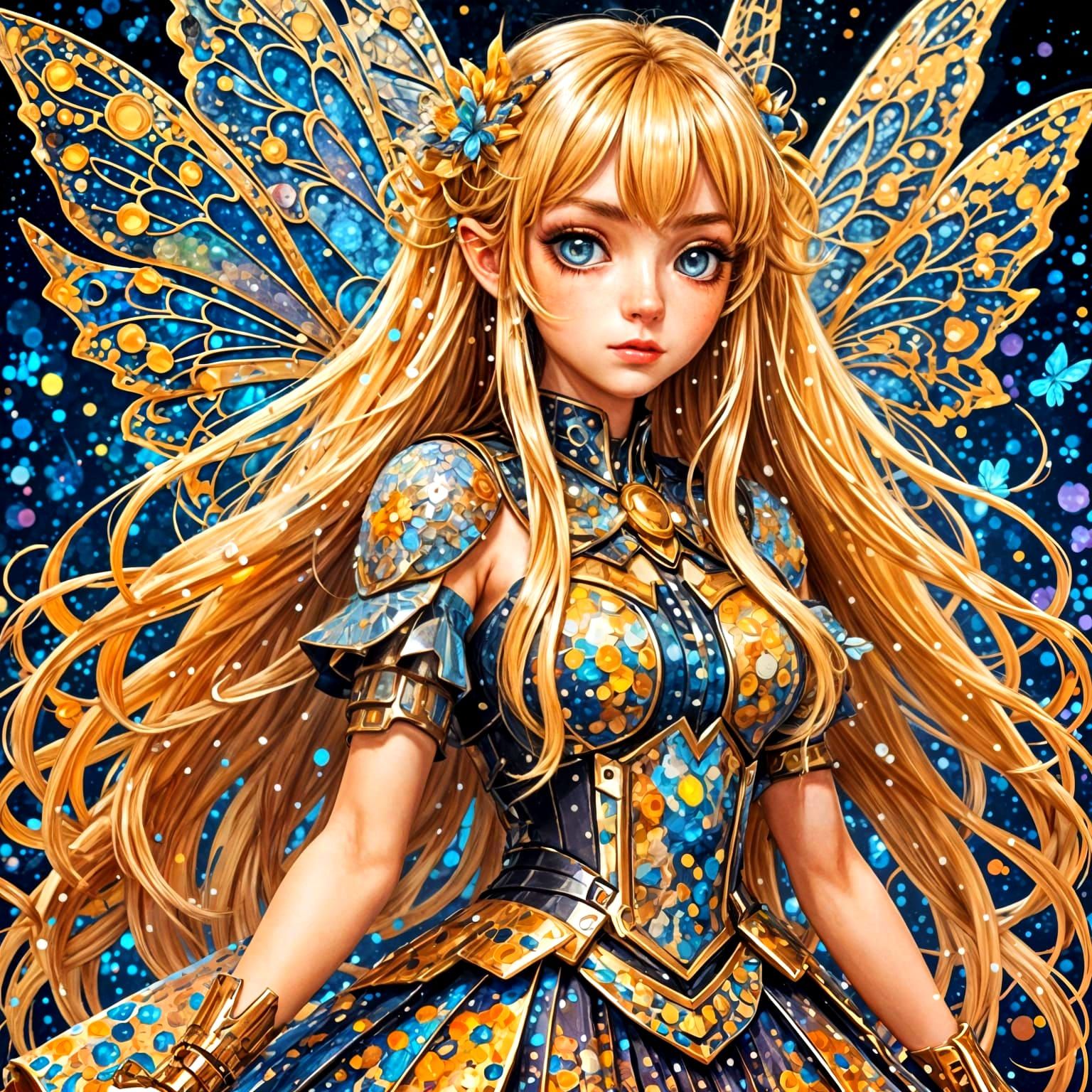 Pointillist Anime Cyborg with Blonde Hair