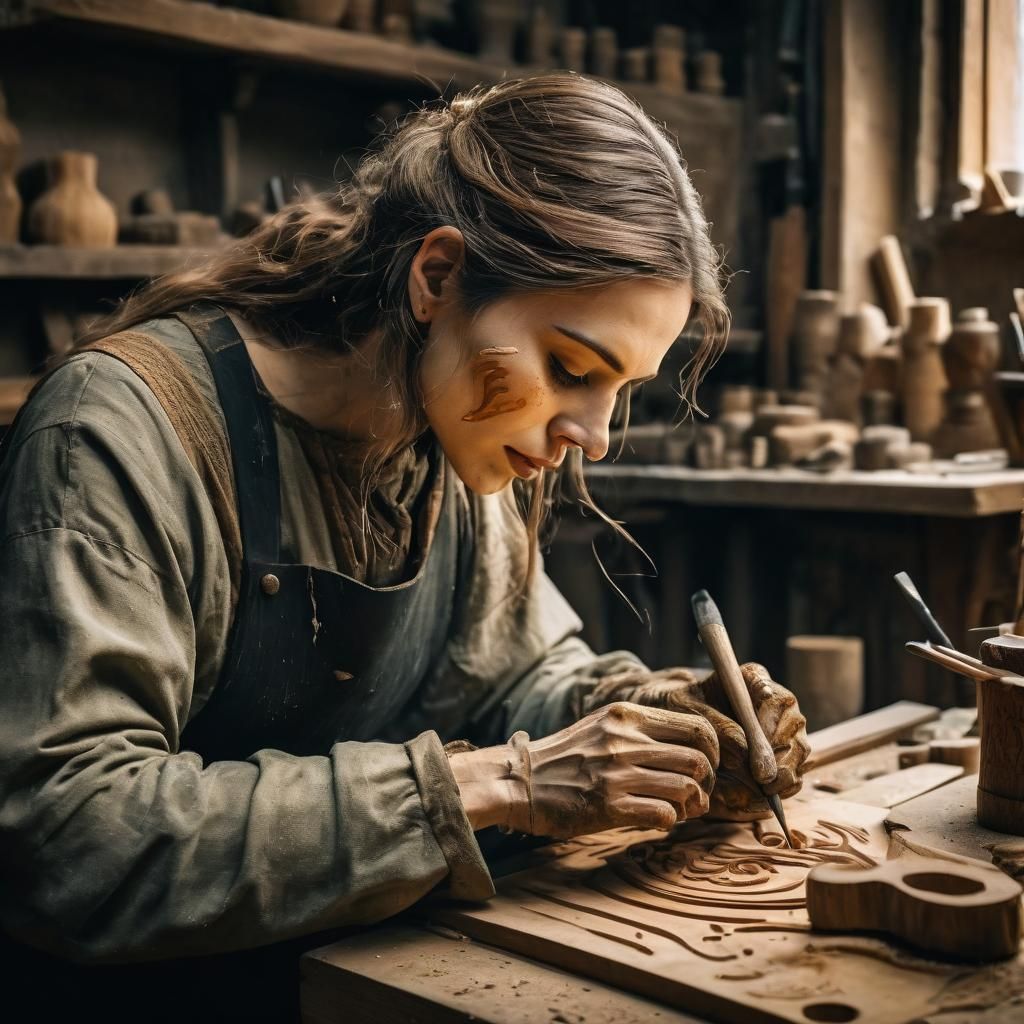 Medieval Carver Creates Watercolor Wood Carving
