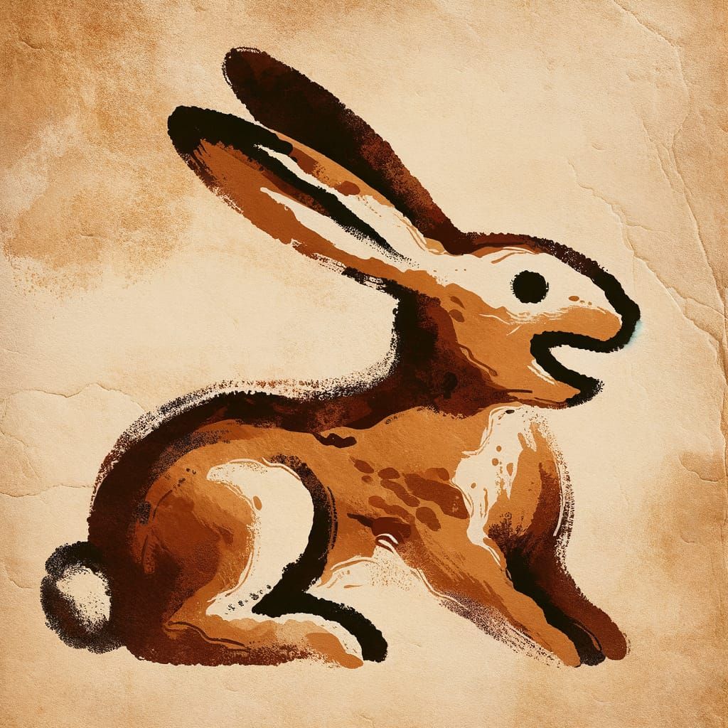 Prehistoric Bunny Laughing: Lascaux Cave Painting Style