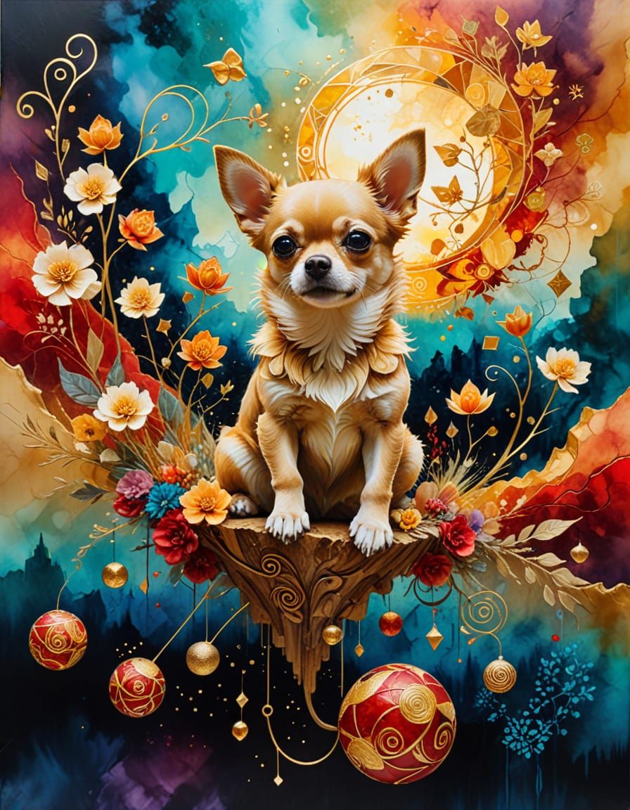 Energetic Chihuahua Dog in Surrealist Kintsugi Style