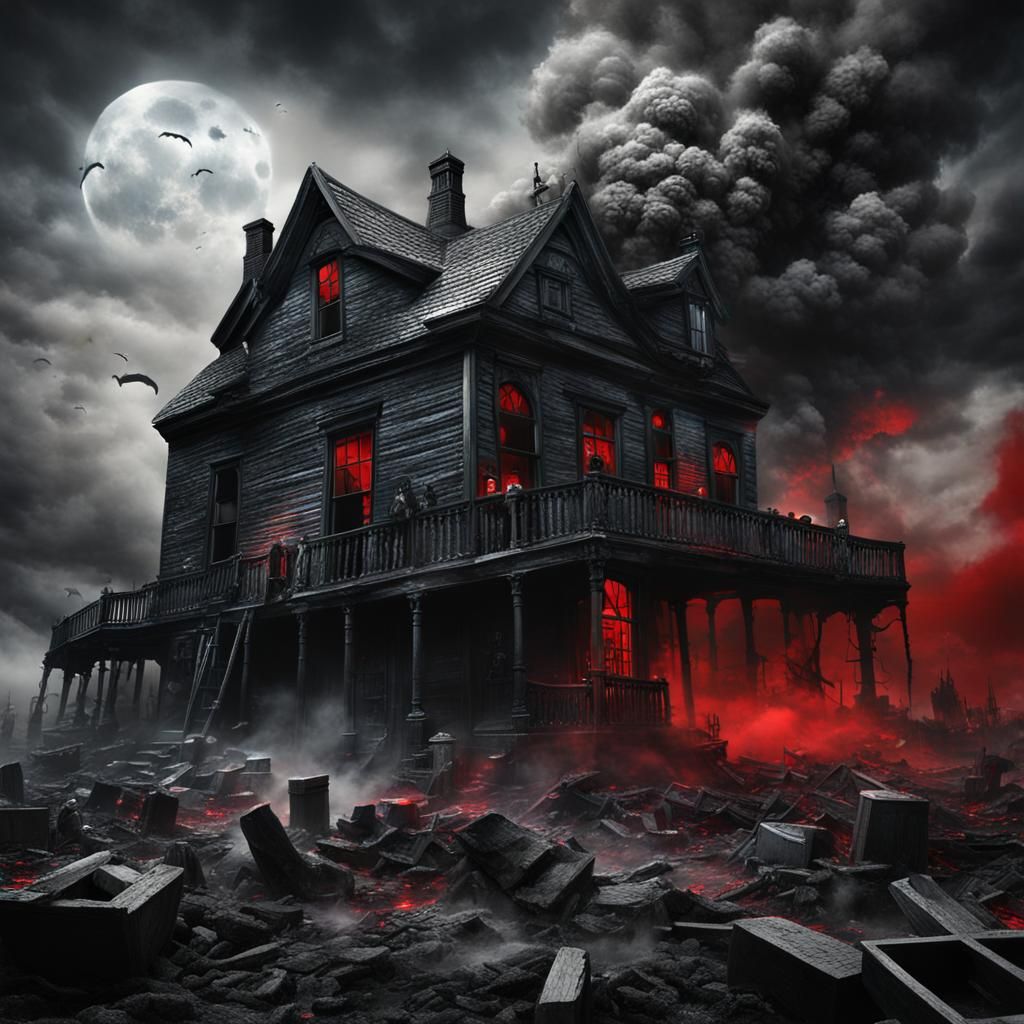 Surreal Haunted House Scene in Detailed Matte Painting