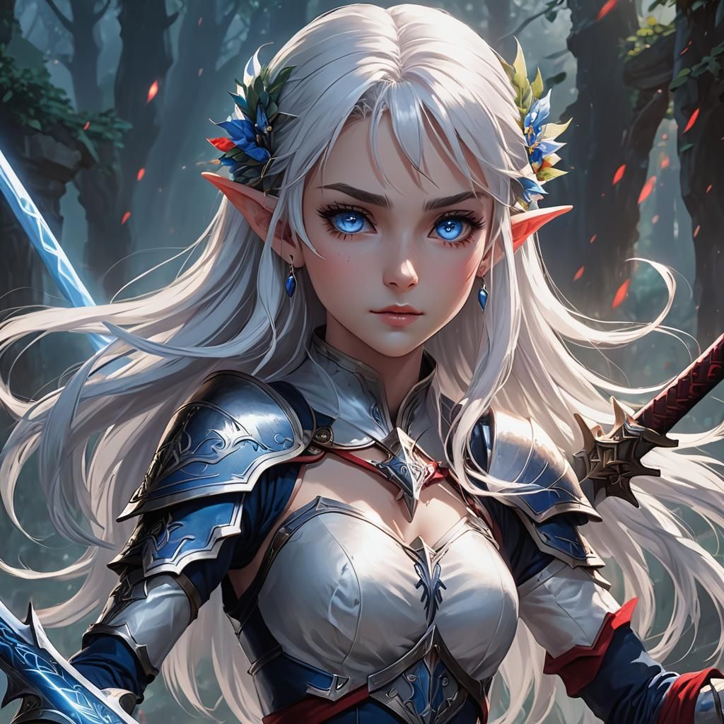 Anime Elf Warrior with Legendary Sword