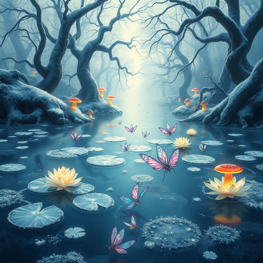 Enchanted Garden: Surreal World Beneath Frozen Pond