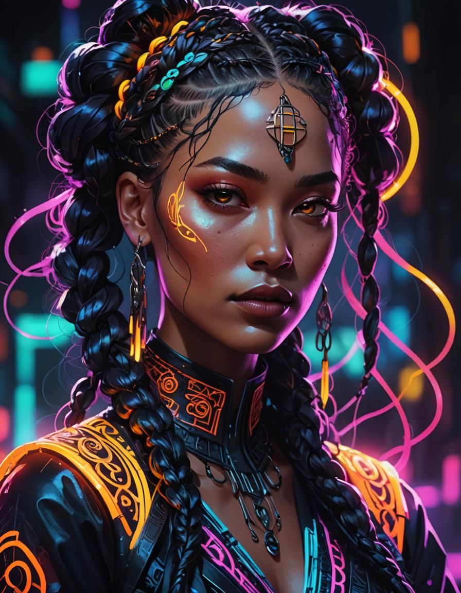 Neon Fashion Portrait in Cyberpunk Style
