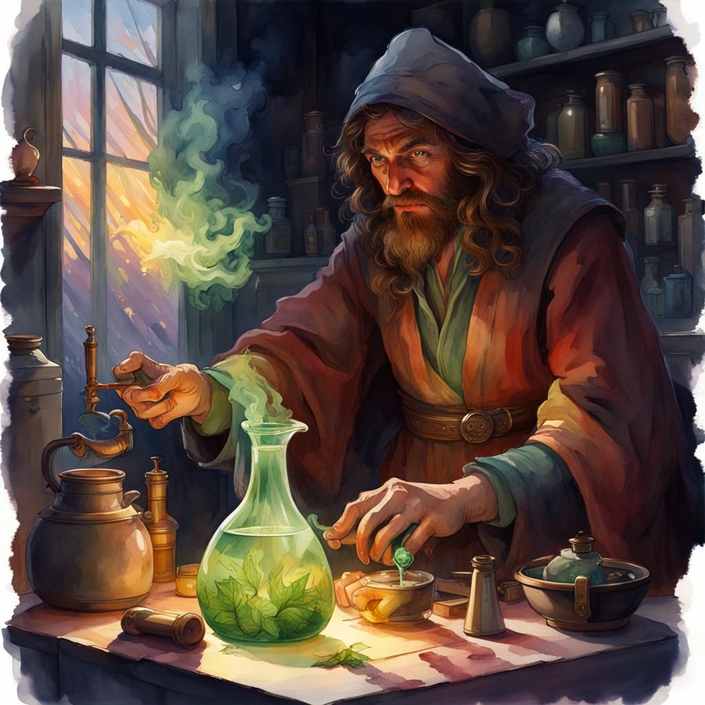 Sorcerer's Dawn Potion: Watercolor Concept Art