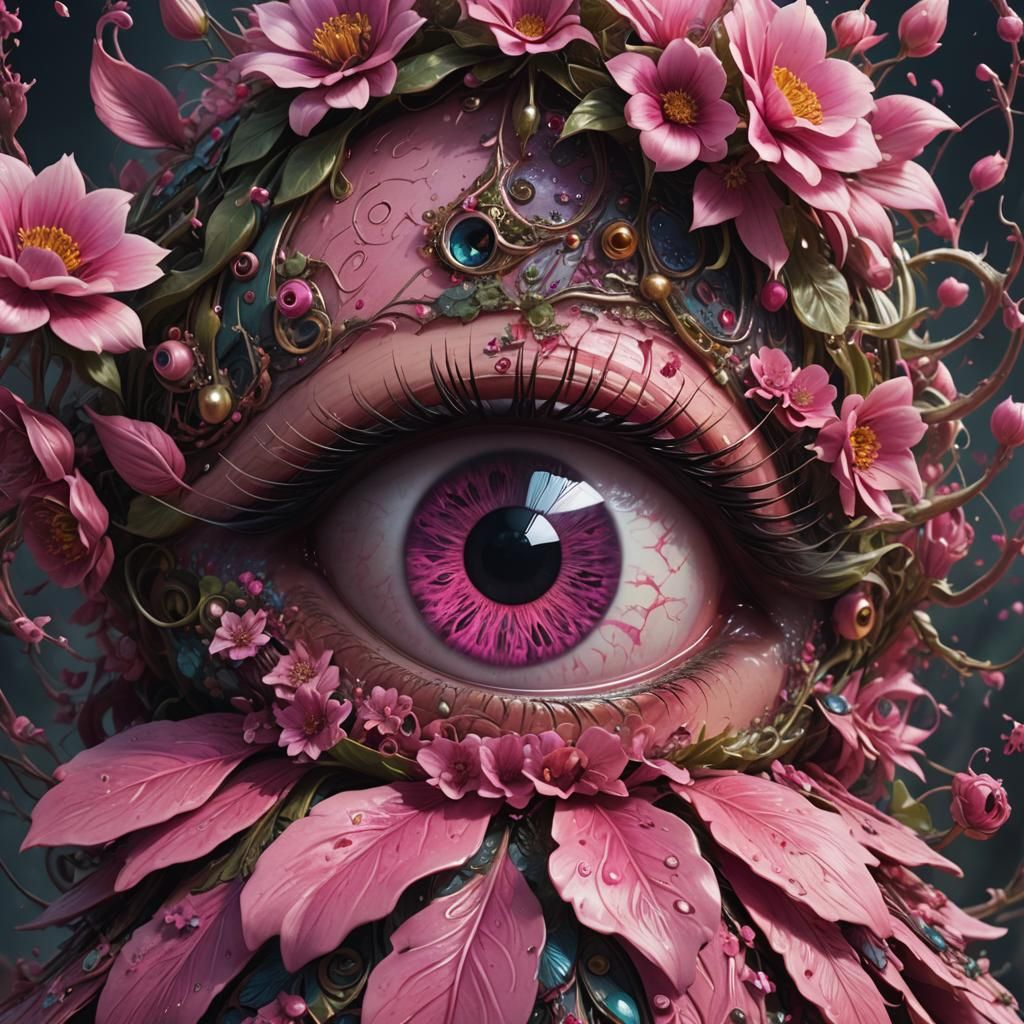 Weirdcore Eye in Pink Dress, Detailed Matte Painting
