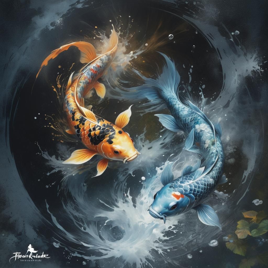 Yin Yang Koi Fish in Ethereal Fantasy Style