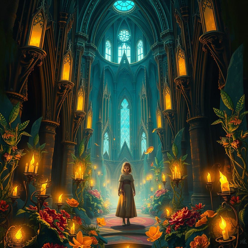 Girl in a Mystical, Candlelit Sanctuary