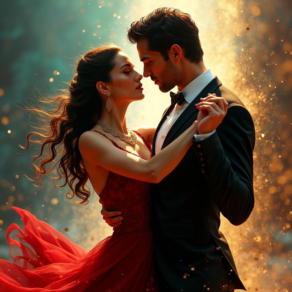 Passionate Argentinian Tango Dancers in Splash Art Style