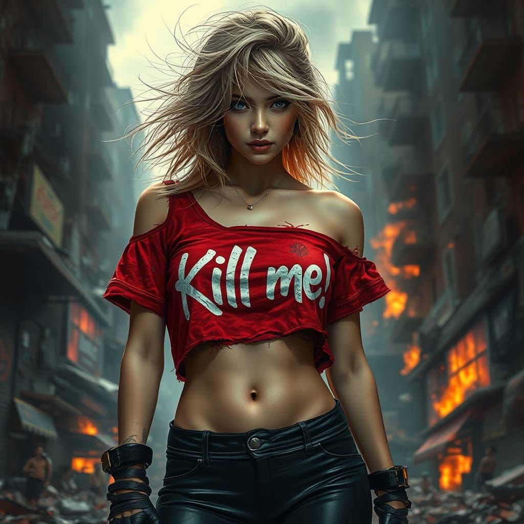 Ethereal Scenecore Artist in Urban Riot, Digital Art