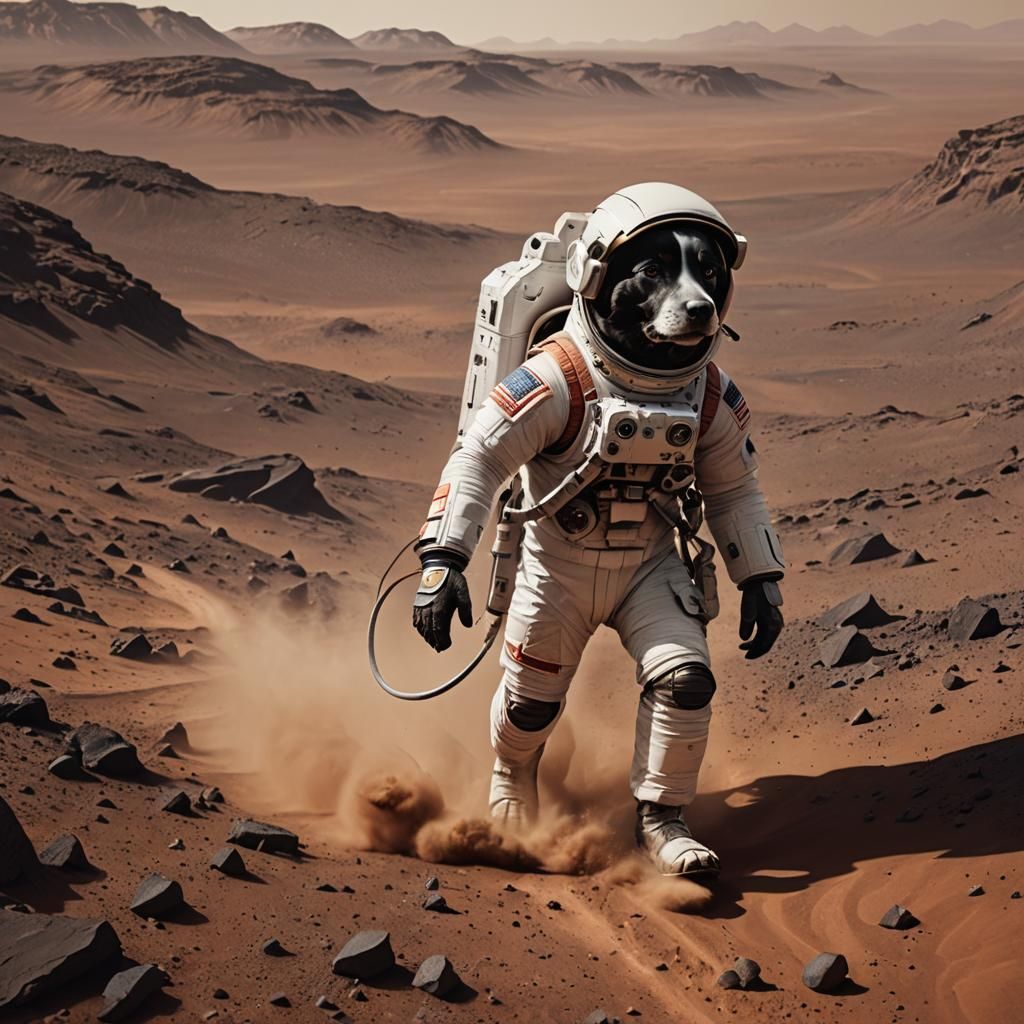Astronaut Dog Walking on Mars: Epic Digital Art