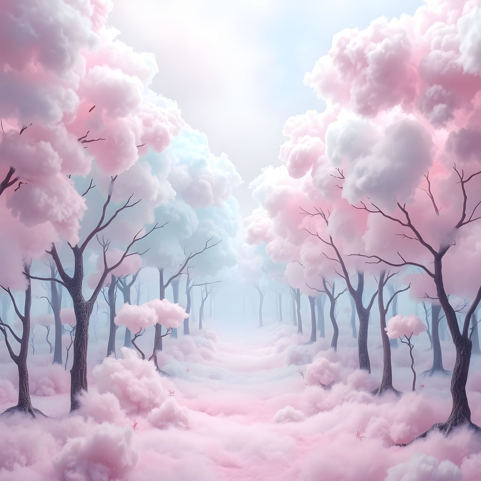 Dreamy Pastel Cotton Candy Forest Landscape