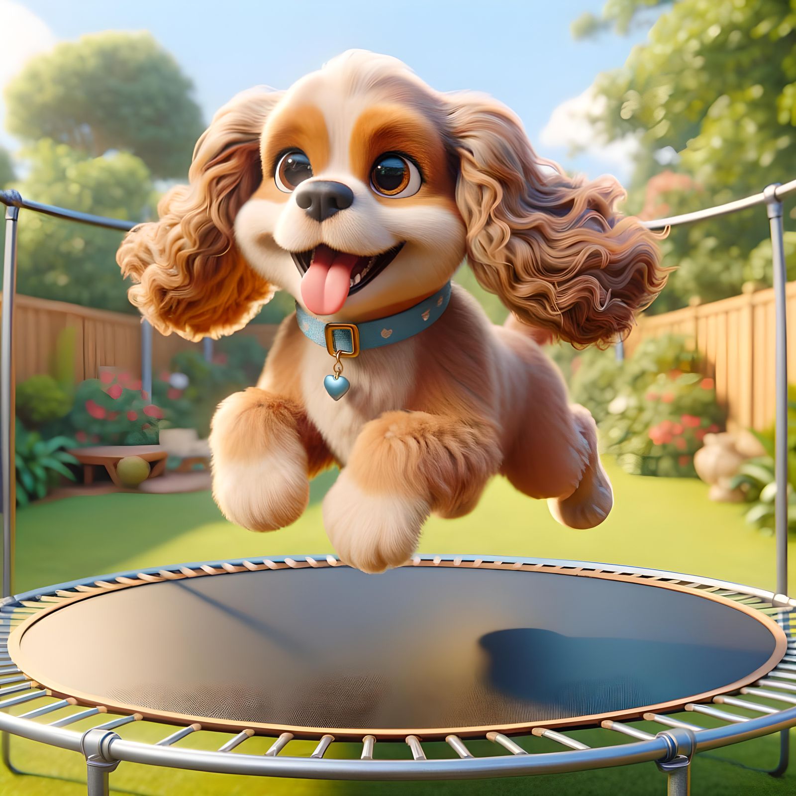Cocker Spaniel Cartoon Jumping on Trampoline