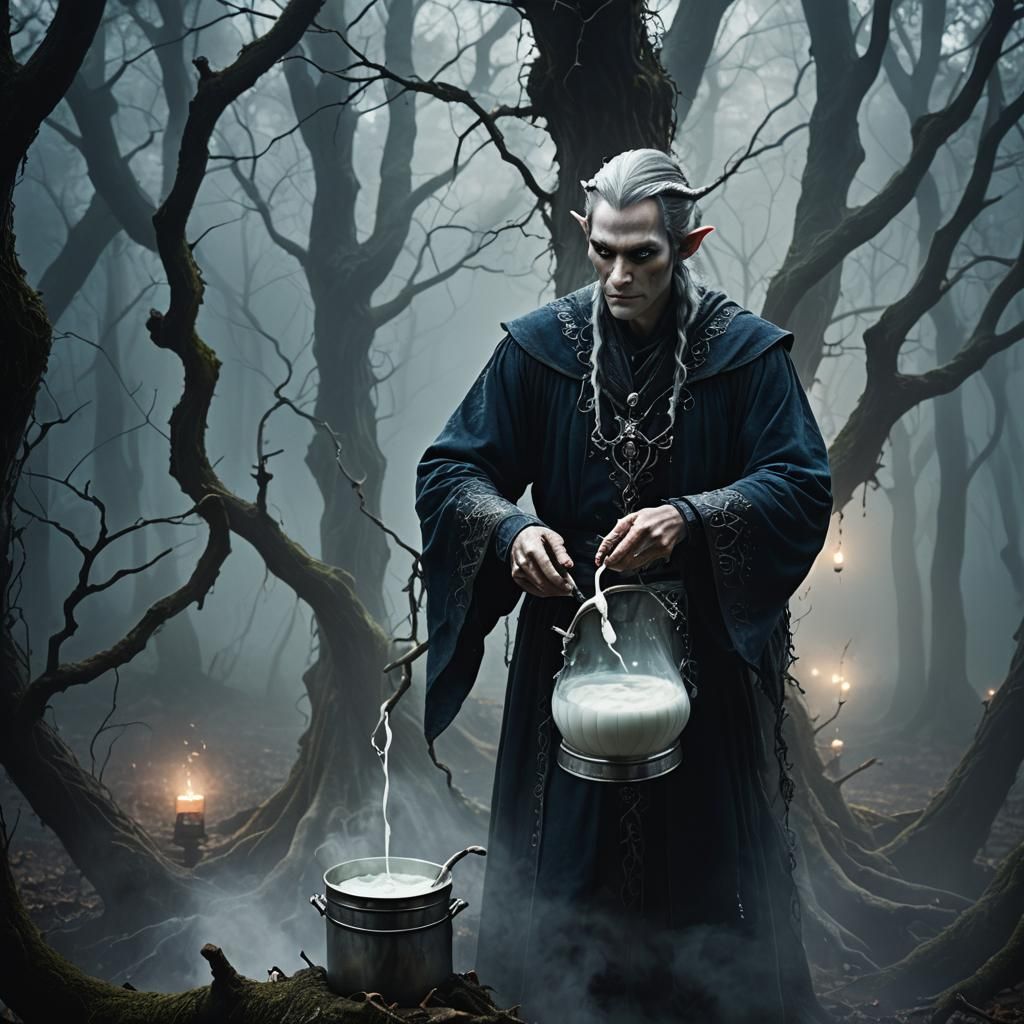 Eerie Elven Milkman Portrait in Mystical Forest