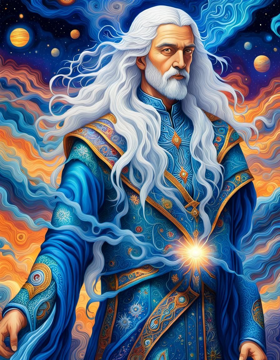 Man with Blue Magic in Astral Landscape