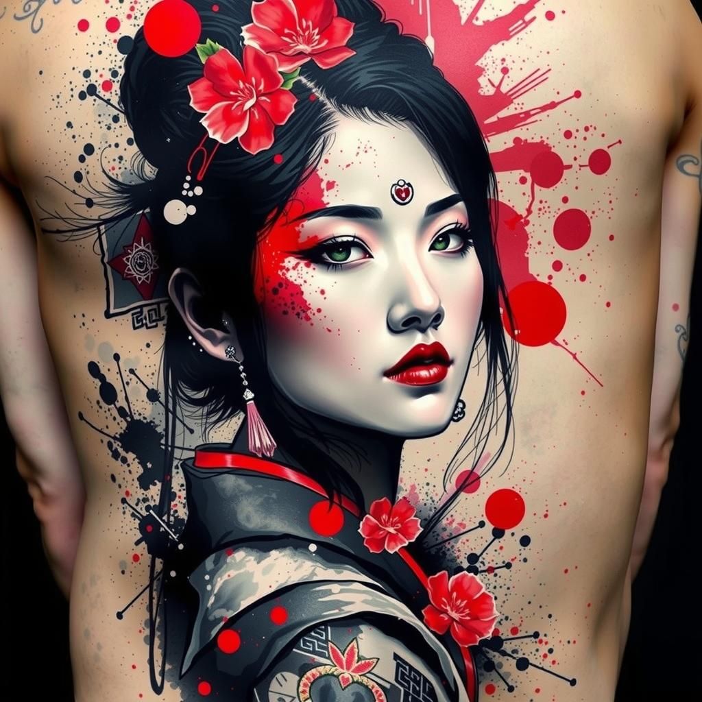 Abstract Japanese Tattoo of an Asian Woman