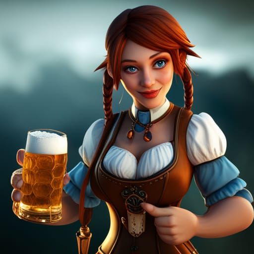 Happy Bavarian Girl with Beer Stein