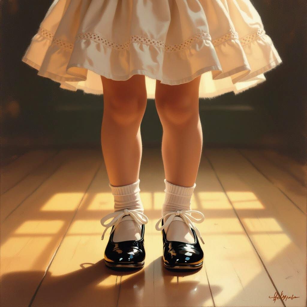 Young Girl Dancing in Shiny Tap Shoes