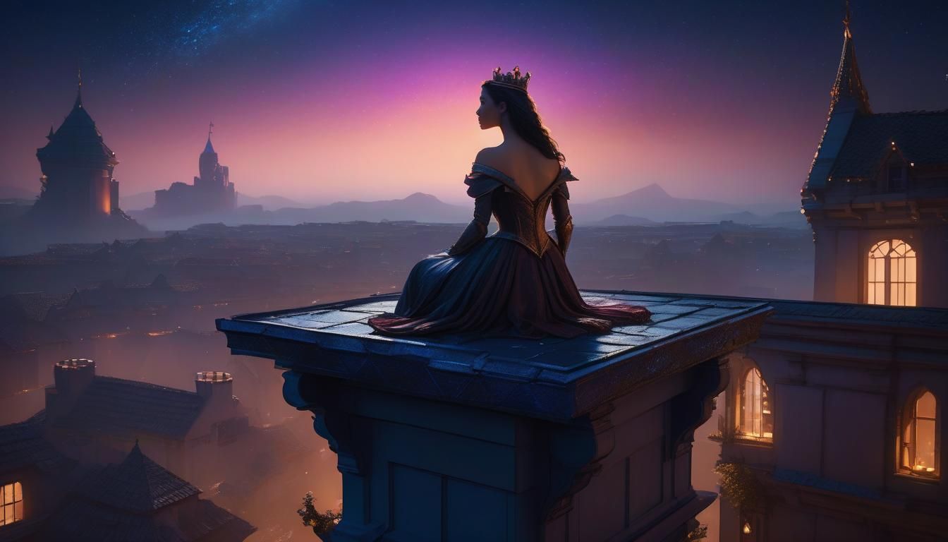 Princess Gazing at Night Sky: Fantasy Art