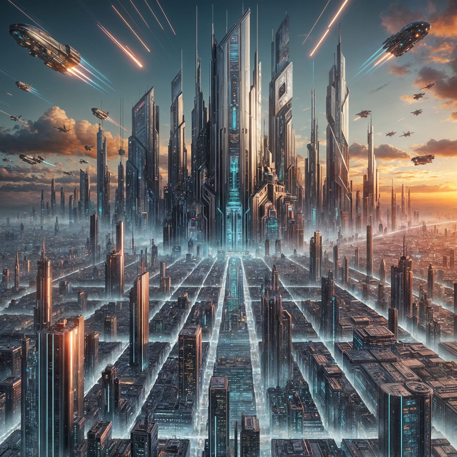 Futuristic Cyberpunk Cityscape with Flying Vehicles