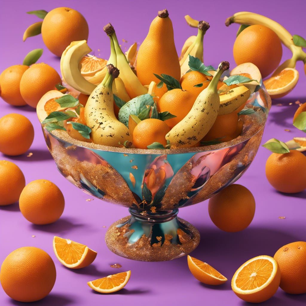 Hyperrealistic 3D Fruit Bowl with Magical Glitter