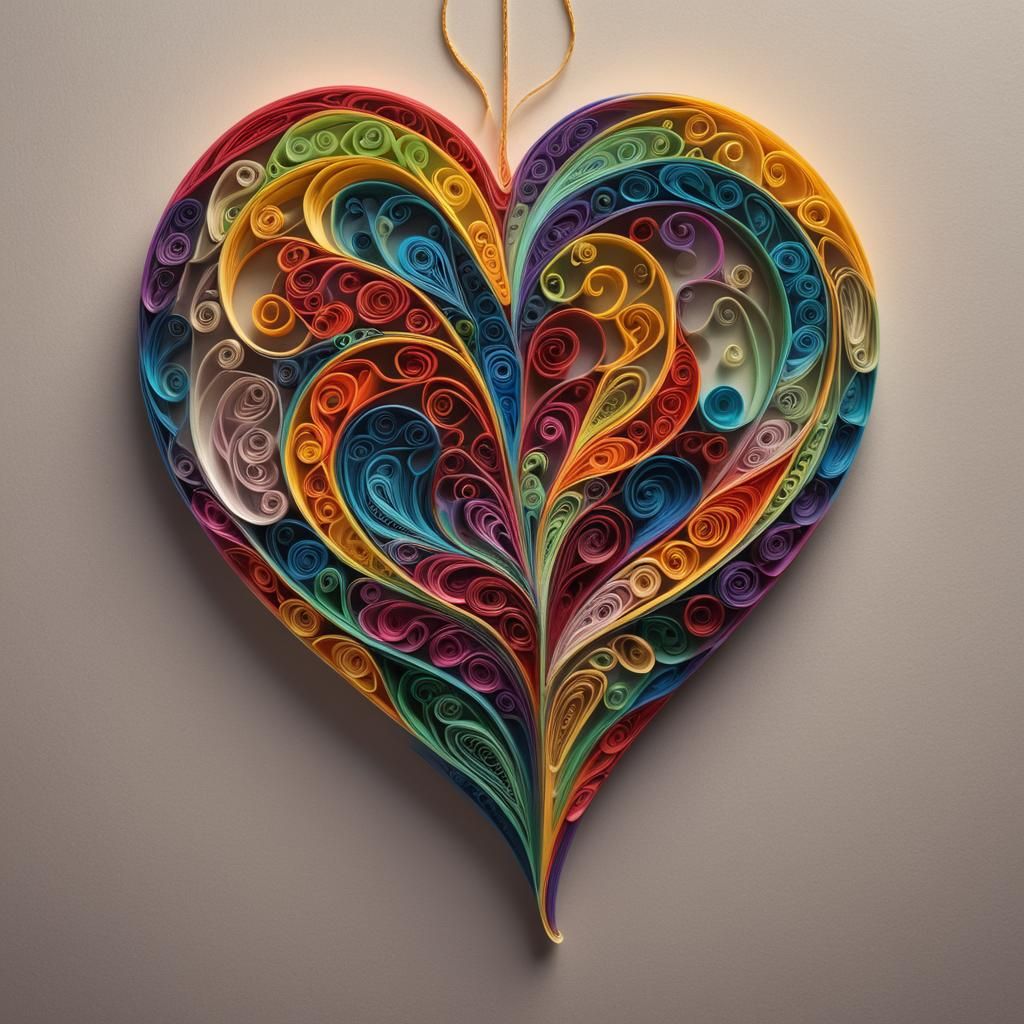 Vibrant Quilled Heart Suspended Mid-Air