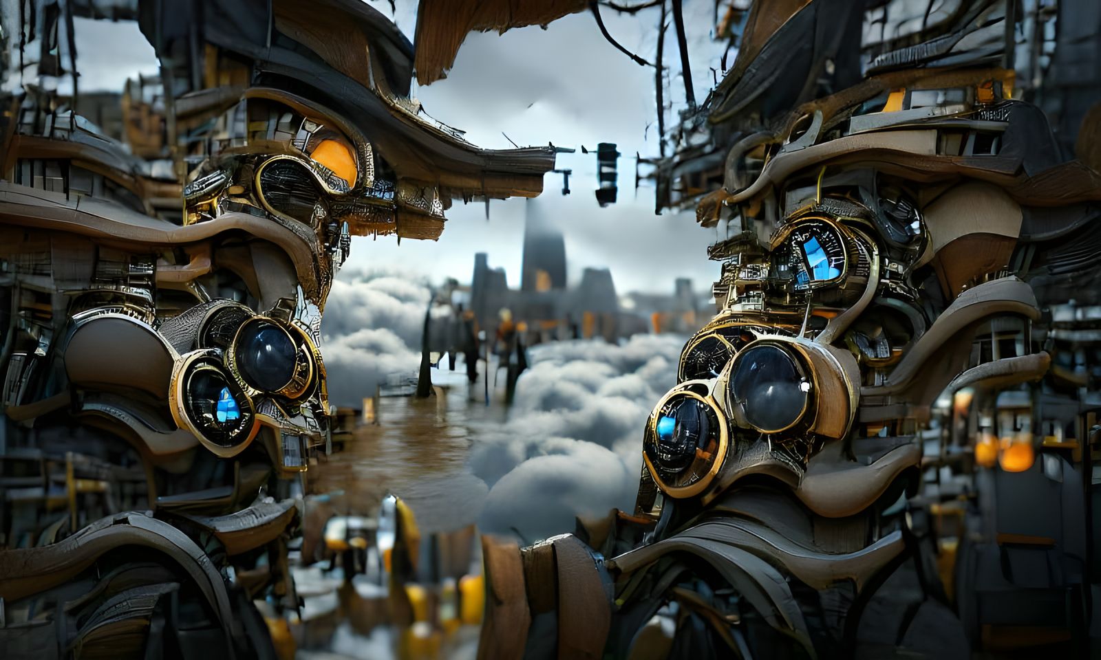 Steampunk City Floating in Stormy Clouds