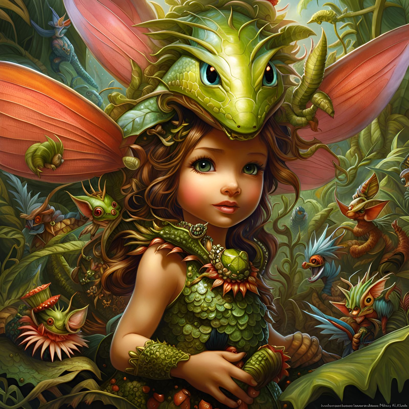 Chibi Flytrap Pixie in Jungle Wonderland: Digital Art
