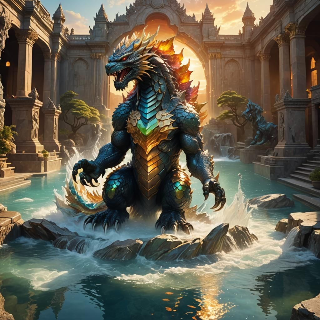 Kaiju in Gemstone Pool: Fantasy Concept Art