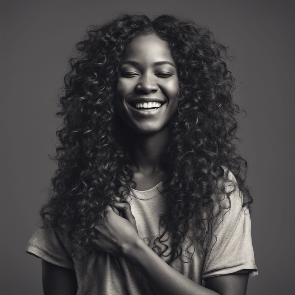 Smiling Black Woman with Curly Hair in HDR