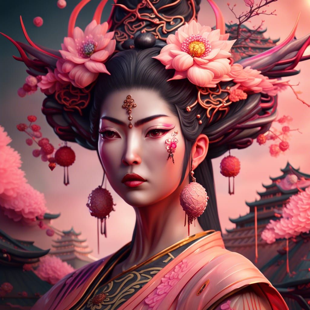Japanese Goddess with Peach and Pink Tones