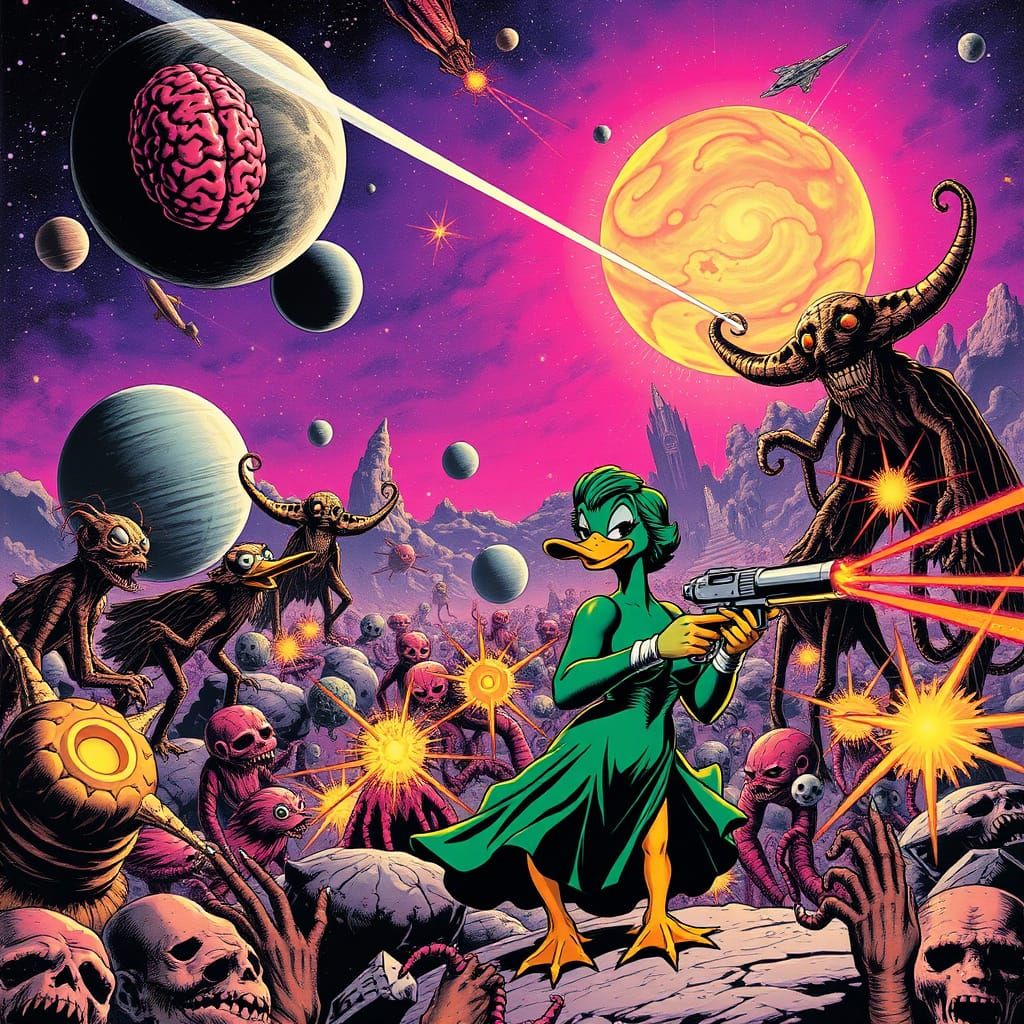 Retro Horror Comic Cover with Sexy Cosmic Duck