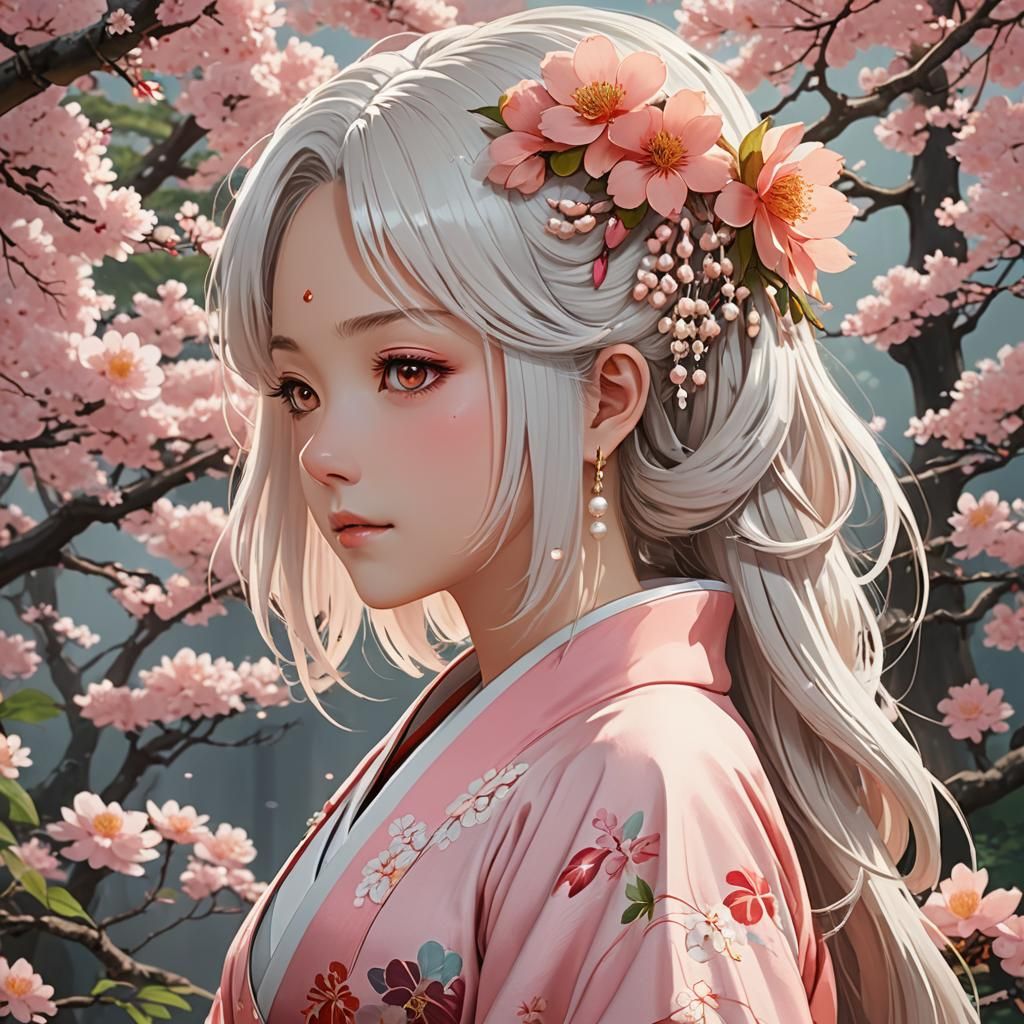 Girl with White Hair in Anime Key Visual Style